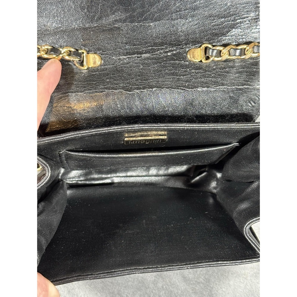 Vintage I Magnin Crossbody Bag Womens Small Black Quilted Leather Chain Strap - Picture 9 of 14